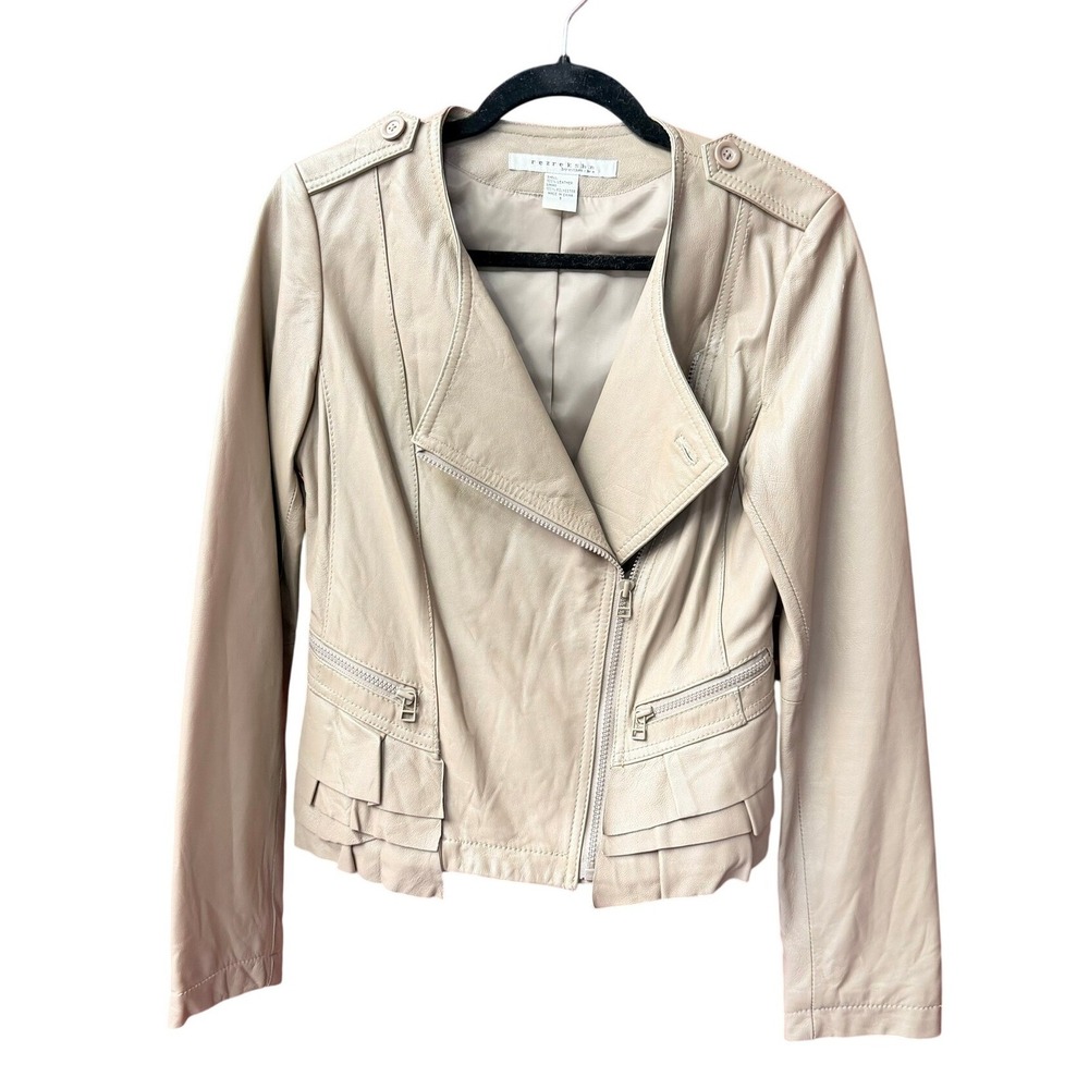 Rezrekshn Leather Moto Jacket Womens Small Tan Ruffle Hem Asymmetric Coat Biker